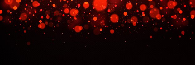 Luzes vermelhas desfocadas realistas brilhando em fundo preto Ilustração em vetor de fantasia de pó de purpurina mágica abstrata guirlanda de Natal desfocada à noite Design de sobreposição de banner festivo