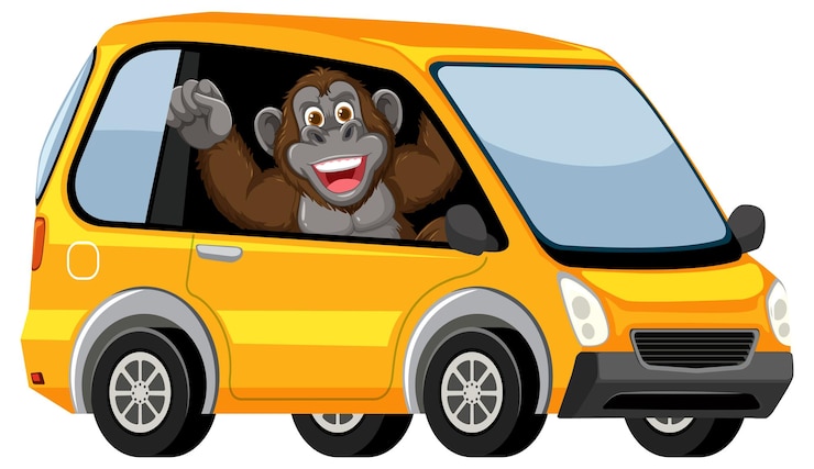 Vetor grátis macaco alegre a conduzir um carro amarelo