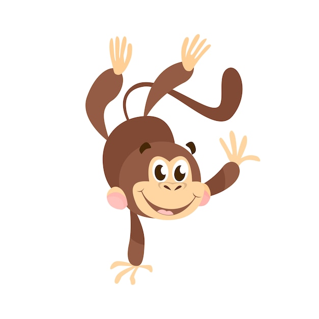 Macaco alegre dos desenhos animados, fazendo parada de mãos