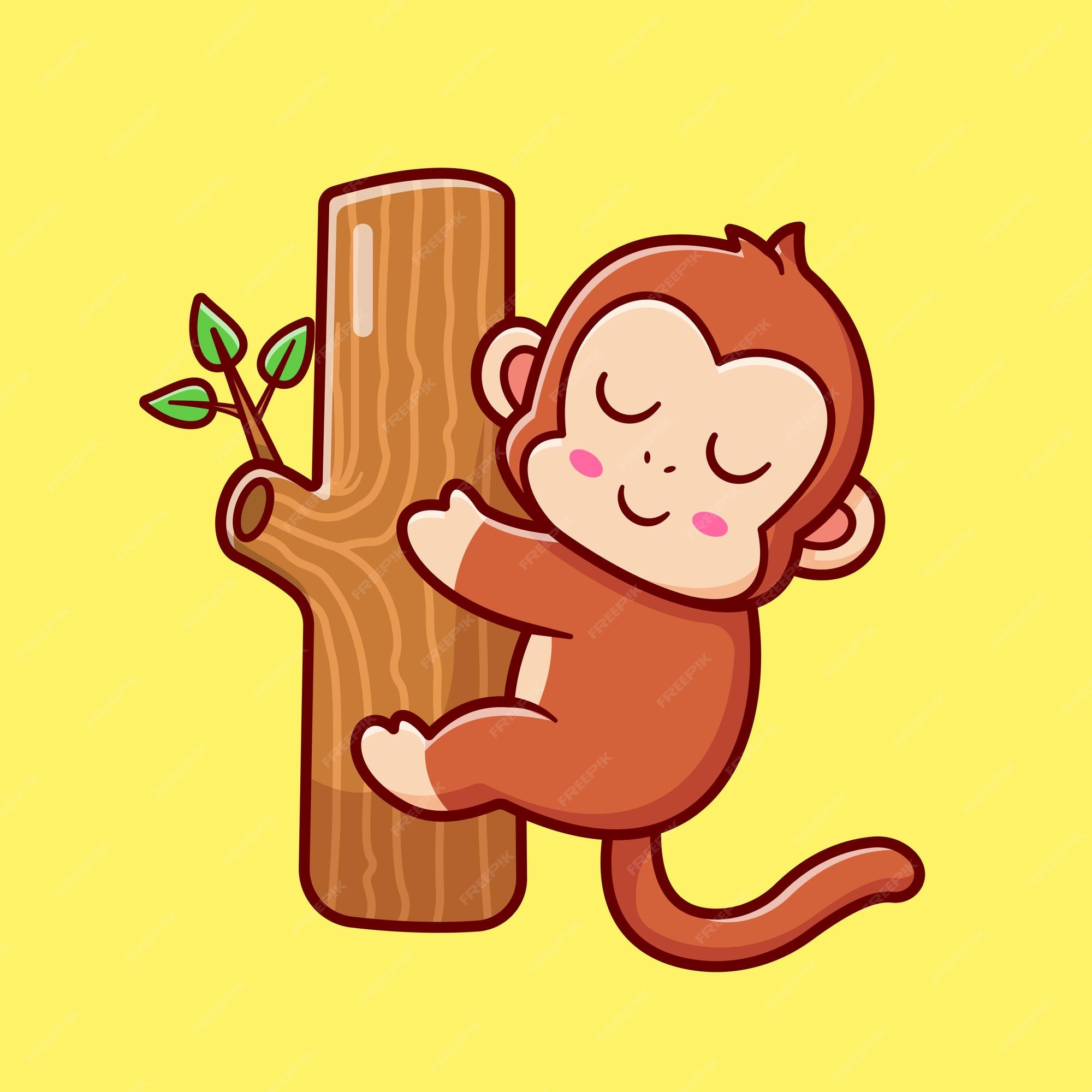Ilustração Vetorial Desenho Animado Macaco Bonito Pendurado Segura