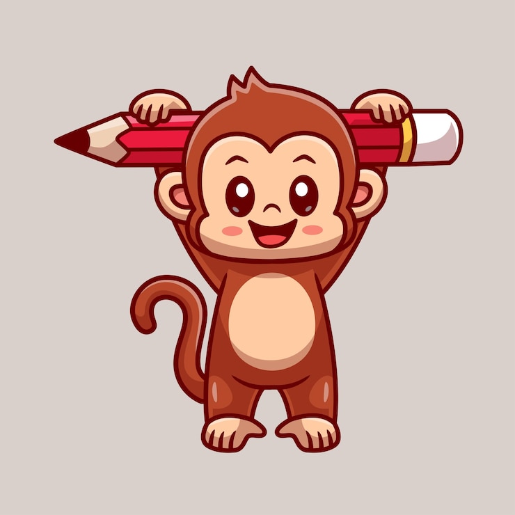 Vetor grátis macaco bonito segurando lápis vector de desenho animado icon ilustração educação animal vector plano isolado