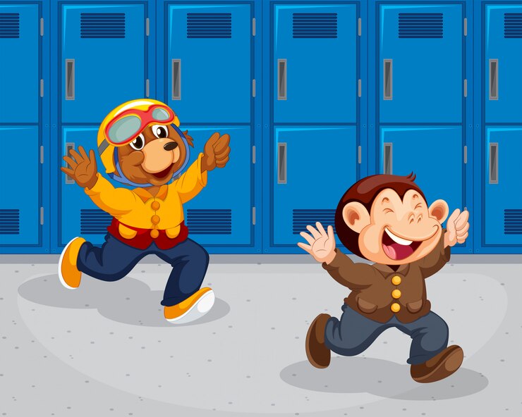 Vetor grátis macaco e urso correndo na escola