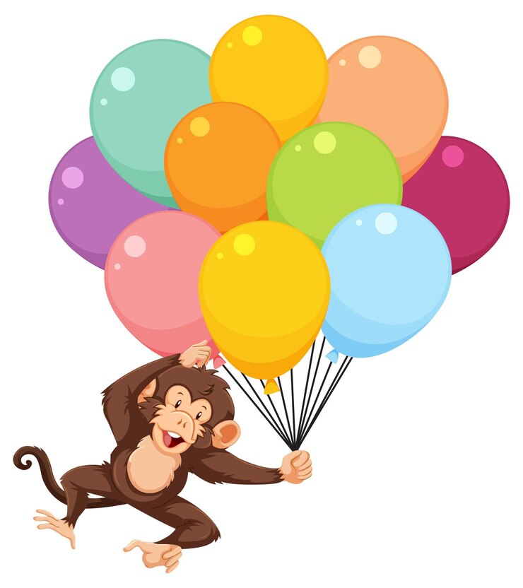 Vetor grátis macaco flutuando com balões coloridos