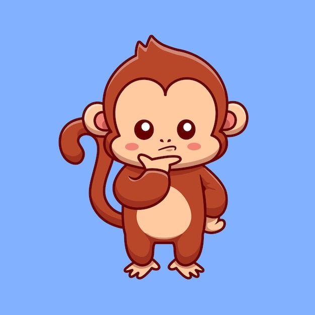 Macaco fofo ilustração confusa do ícone do vetor dos desenhos animados. conceito de ícone de natureza animal isolado vetor premium. estilo flat cartoon