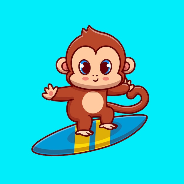 Vetor grátis macaco fofo surfando