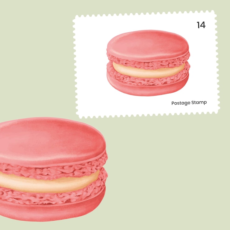 Vetor grátis macaron rosa fofo em um vetor de selo postal