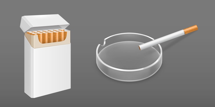 Vetor grátis maço de cigarros e cinzeiro aberto