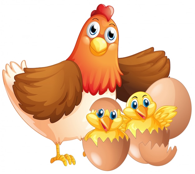 Mãe galinha e duas garotas