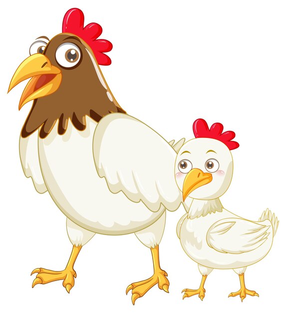 Mãe galinha e seus animais de desenho animado de bebê