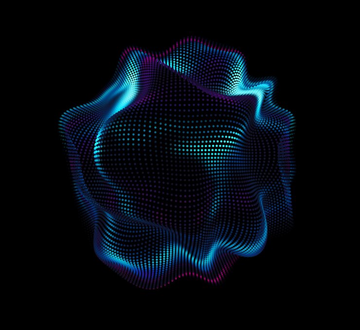 Vetor grátis malha colorida de vetor abstrato em fundo escuro cartão de estilo futurista esfera de ponto corrompida