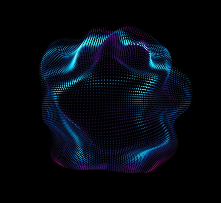 Vetor grátis malha colorida de vetor abstrato em fundo escuro. cartão de estilo futurista. fundo elegante para apresentações de negócios. esfera de ponto corrompida. estética do caos