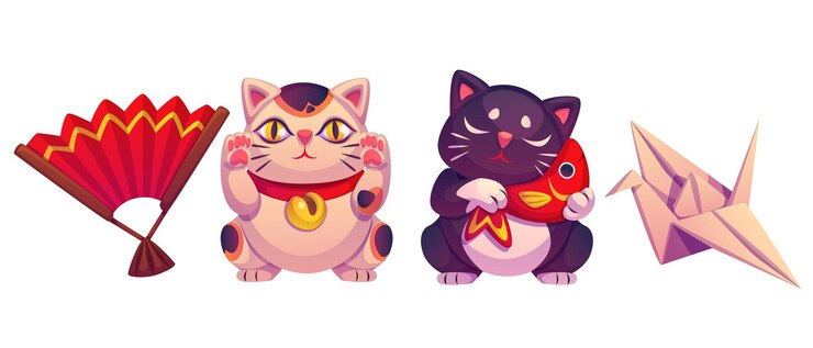 Vetor grátis maneki gato sortudo fortuna japonesa vector de brinquedo neko