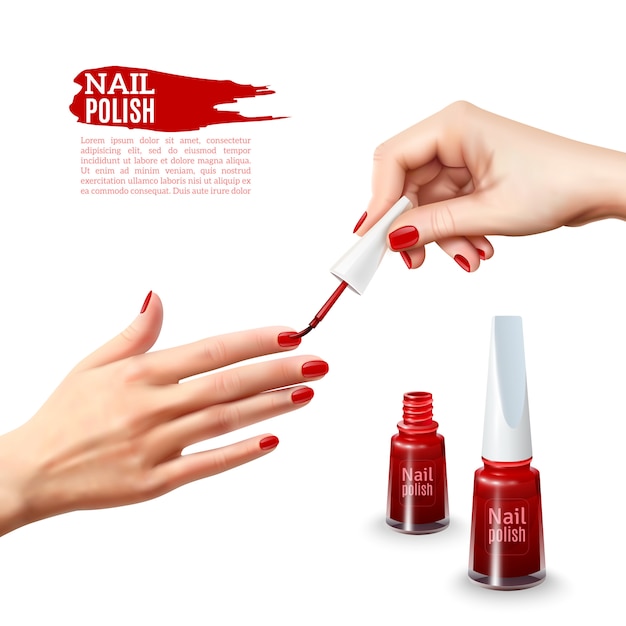 Manicure nail polish hands realistic poster