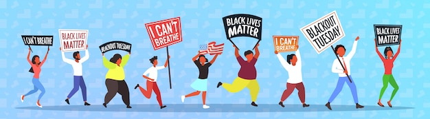 Manifestantes afro-americanos com vidas negras importam faixas protestando contra a discriminação racial