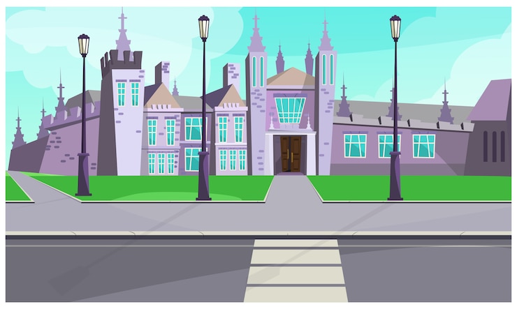 Vetor grátis mansão gótica na ilustração de rua da cidade