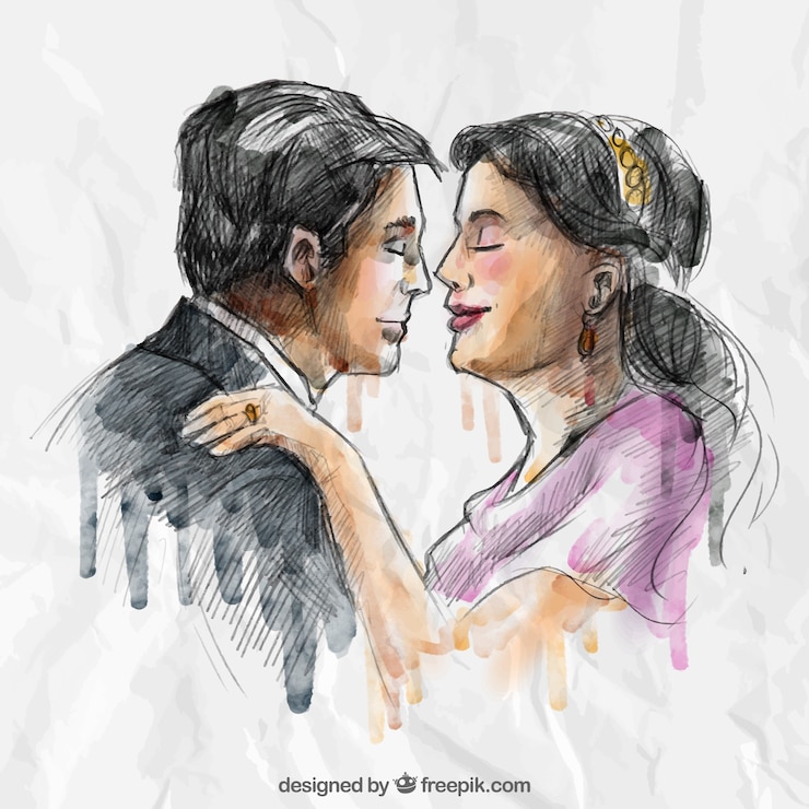 Vetor grátis mão casal de idosos pintado