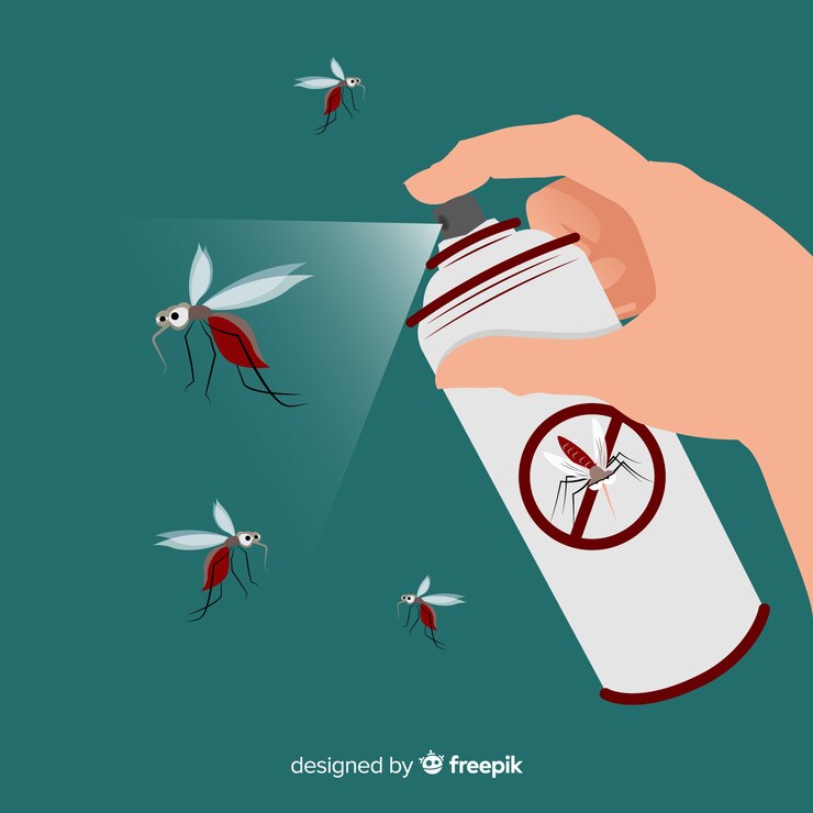 Vetor grátis mão com spray de mosquito