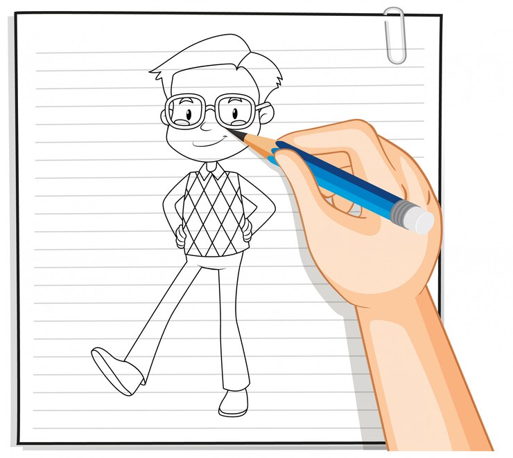 Vetor grátis mão de desenho de desenho de menino nerd