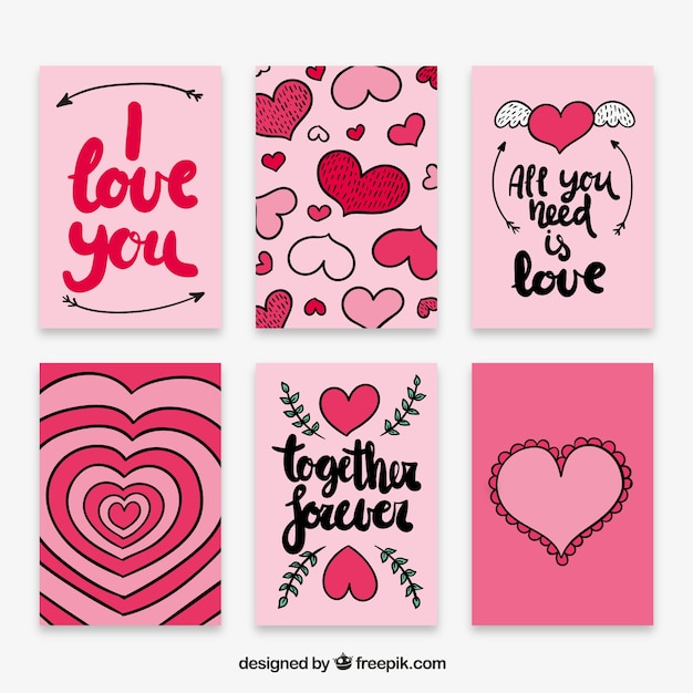 Vetor grátis mão-de-rosa cartão coleção amor desenhado