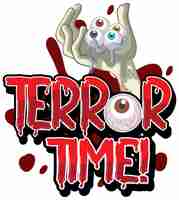 Vetor grátis mão de zumbi com logotipo da palavra terror para o halloween