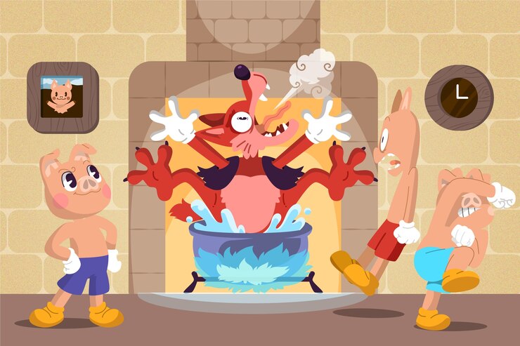 Vetor grátis mão desenhada a ilustração de três porquinhos