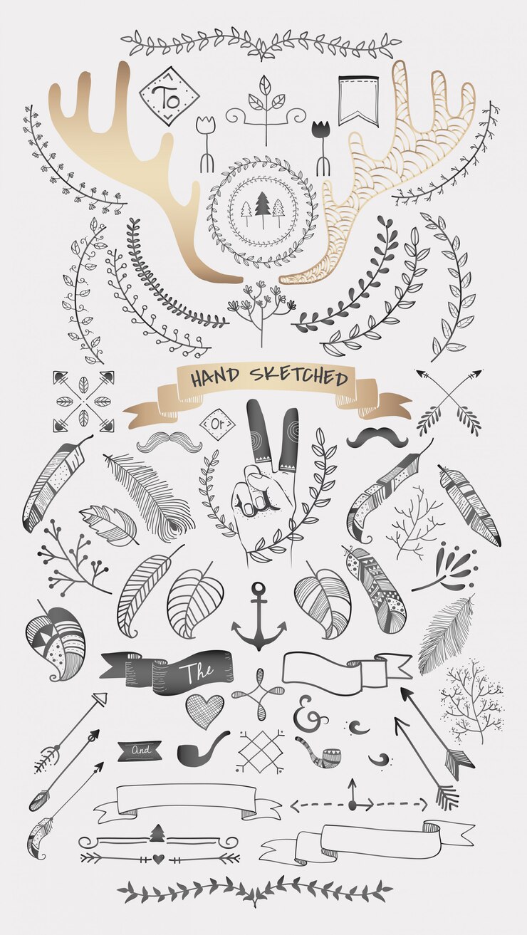 Vetor grátis mão desenhada boho doodle elemento coleção de vetores