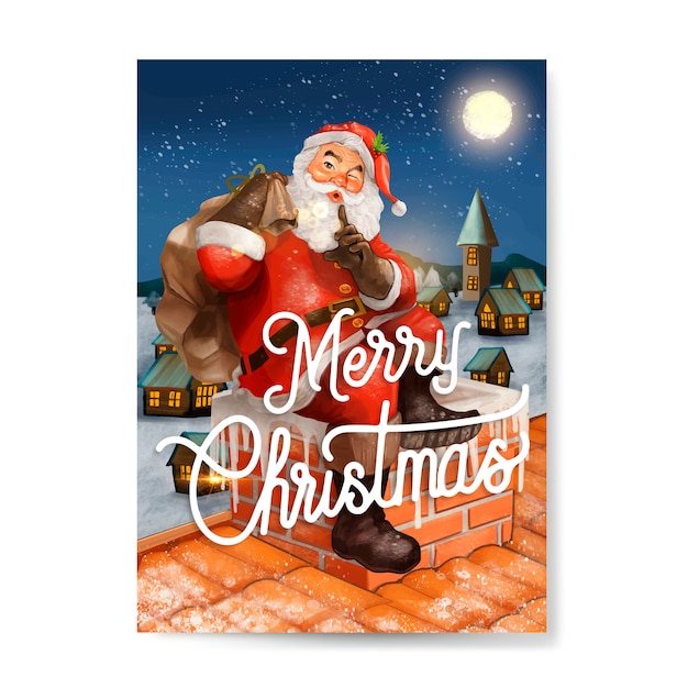 Mão desenhada cartão de papai noel feliz natal
