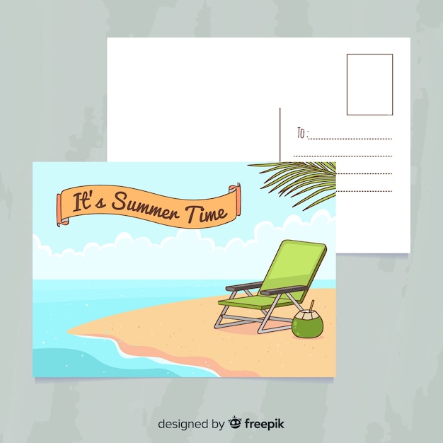 Vetor grátis mão desenhada cartão postal de férias de verão