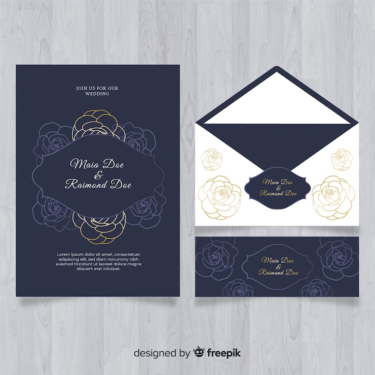 Vetor grátis mão desenhada casamento coleção de modelo de papel de carta