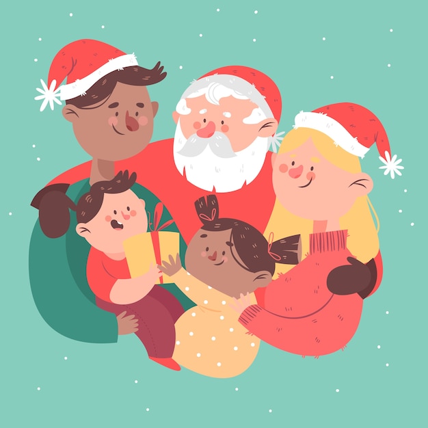 Vetor grátis mão desenhada cena familiar de natal