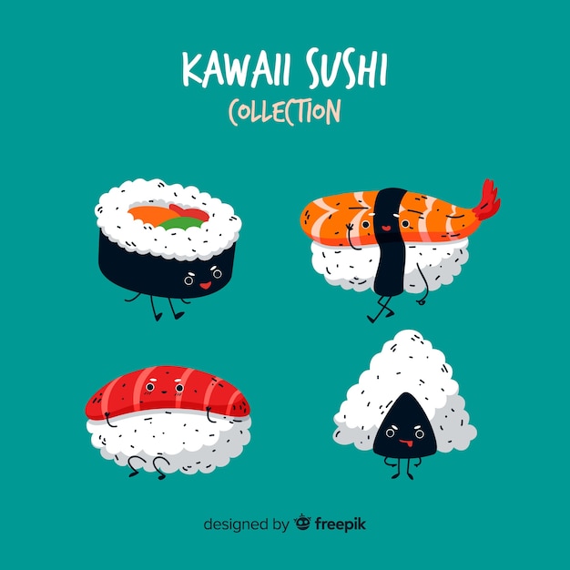 Vetor grátis mão desenhada coleção adorável sushi