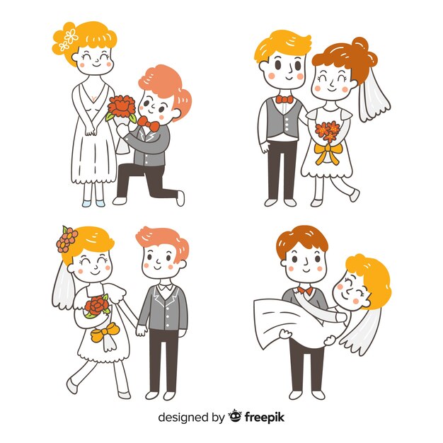 Mão desenhada coleção casal de noivos