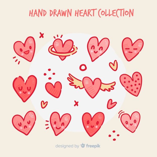 Vetor grátis mão desenhada coleção coração