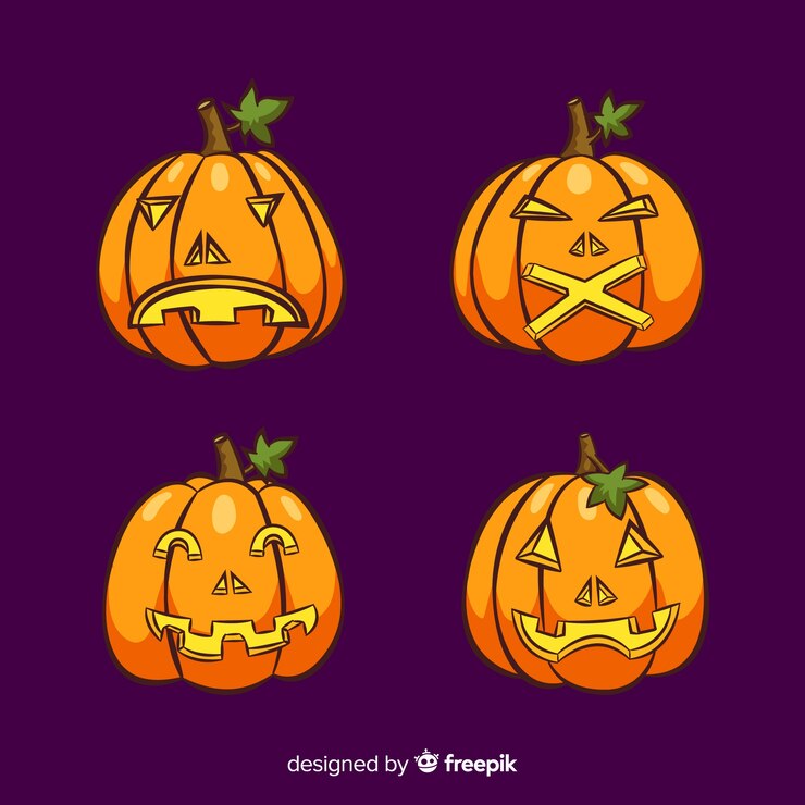 Vetor grátis mão desenhada coleção de abóbora de halloween