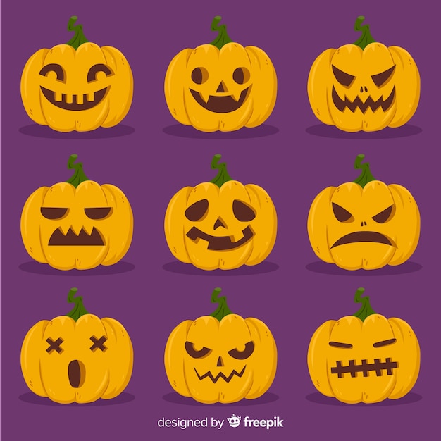 Vetor grátis mão desenhada coleção de abóbora de halloween