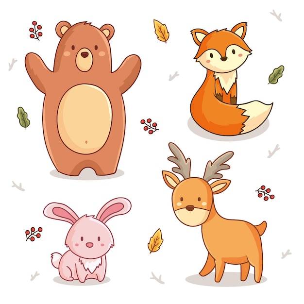 Mão desenhada coleção de animais da floresta de outono