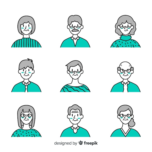 Mão desenhada coleção de avatar de pessoas velhas