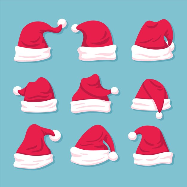 Mão desenhada coleção de chapéu de Papai Noel