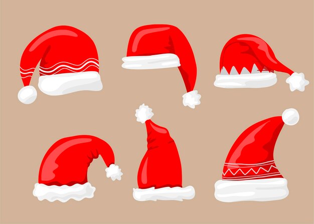 Mão desenhada coleção de chapéu de Papai Noel