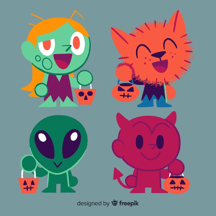 Vetor grátis mão desenhada coleção de criança de halloween
