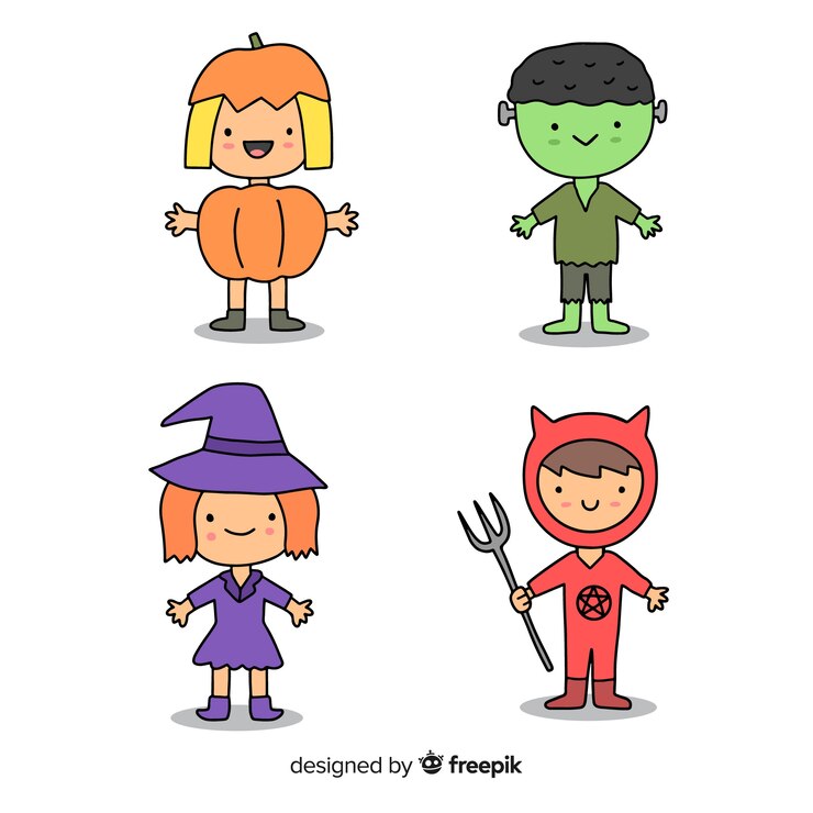 Vetor grátis mão desenhada coleção de criança de halloween