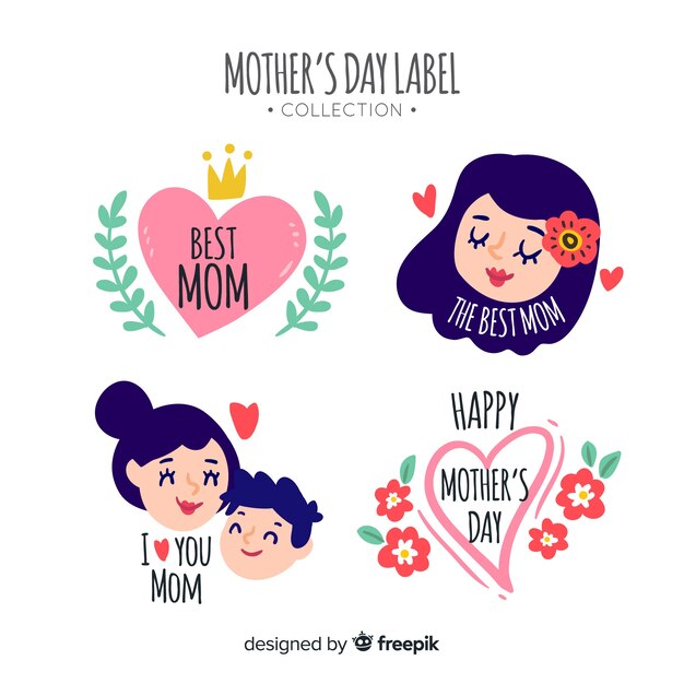 Mão desenhada coleção de distintivo de dia das mães