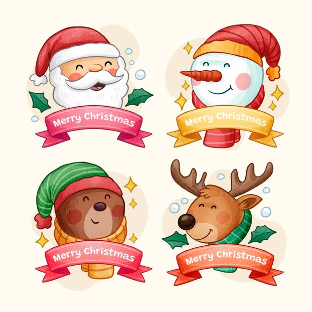 Mão desenhada coleção de distintivos de Natal
