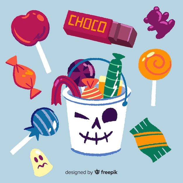 Mão desenhada coleção de doces de halloween