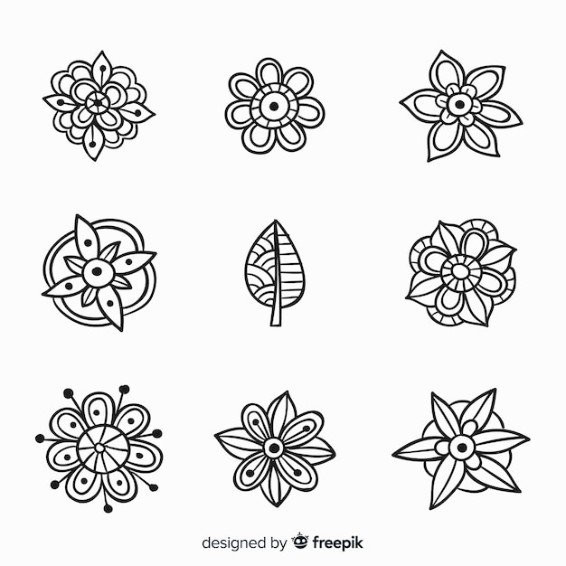 Mão desenhada coleção de elemento de decoração floral