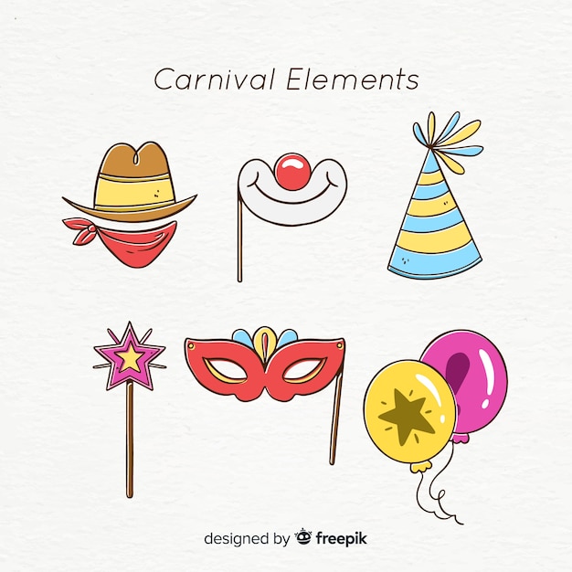 Mão desenhada coleção de elementos de carnaval