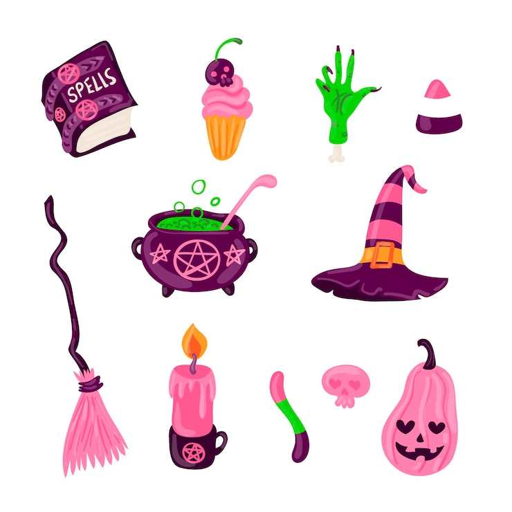 Vetor grátis mão desenhada coleção de elementos de halloween