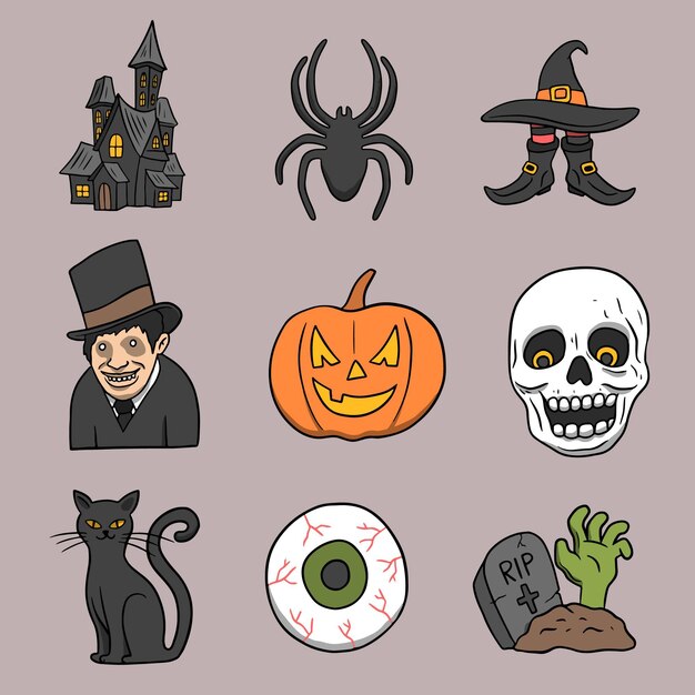 Vetor grátis mão desenhada coleção de elementos de halloween