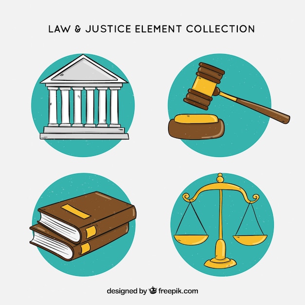 Vetor grátis mão desenhada coleção de elementos de lei e justiça