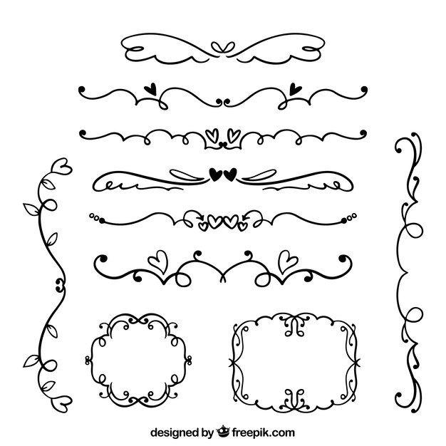 Mão desenhada coleção de enfeite de casamento